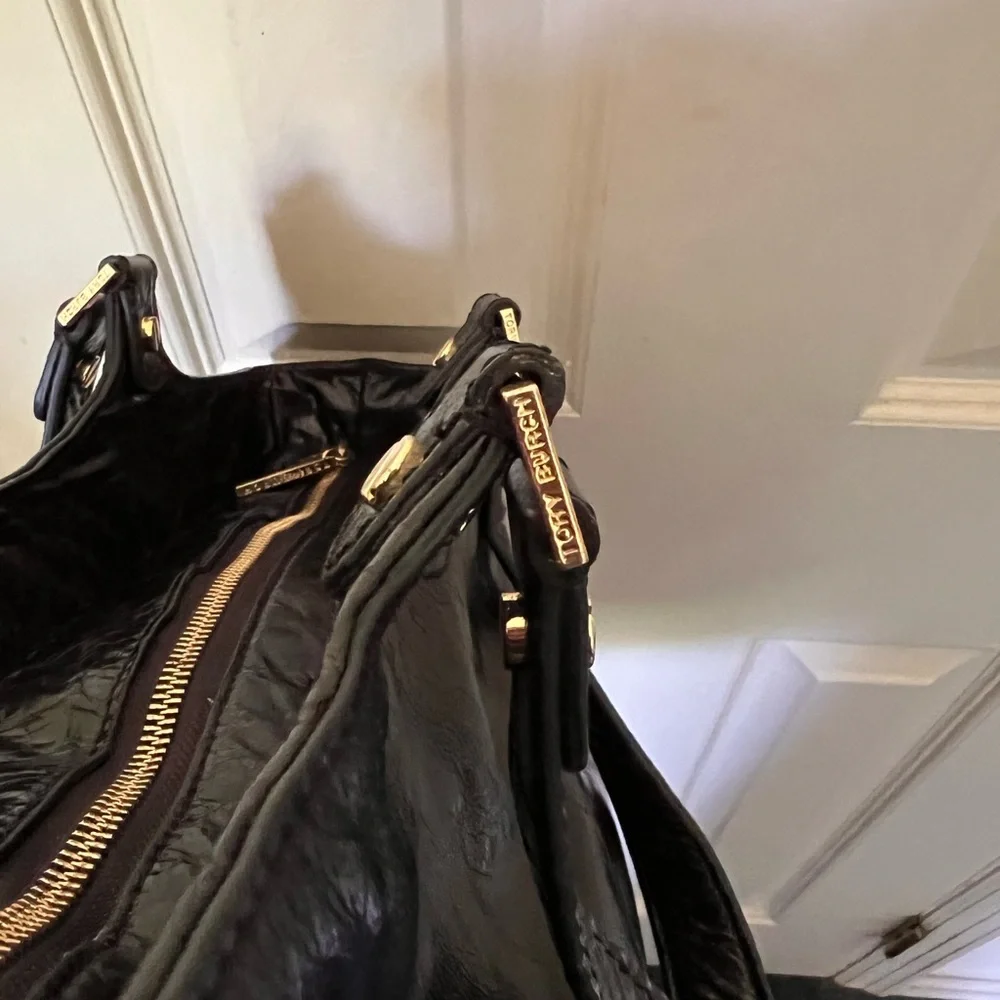 Tory Burch Satchel. Large. Black. Leather18” W by 9.5”H.4” Depth. 8” Bag Handle. - Picture 9 of 15